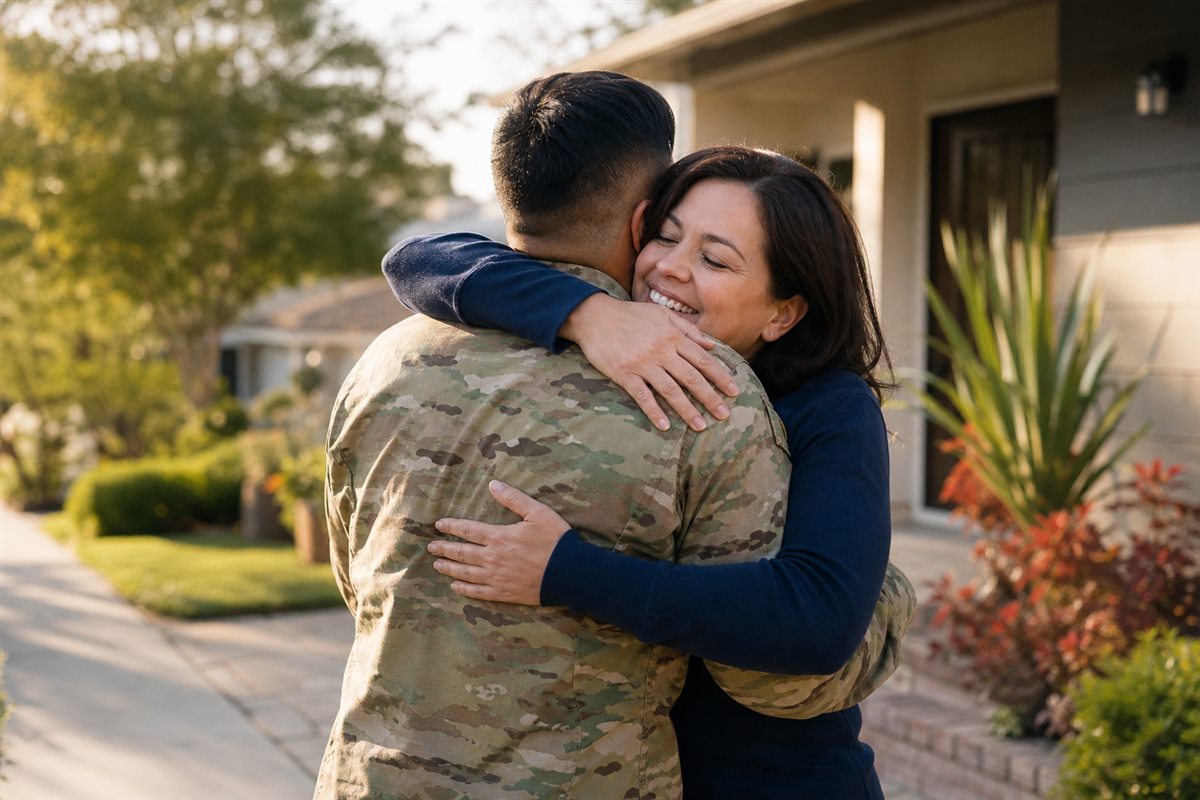 A military family welcoming a veteran home in Southern California